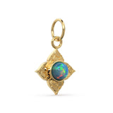 14k Yellow Solid Gold Fire Australian Opal Charm Pendant Bezel Jewelry Finding / Antique Tribal Style