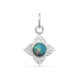 14k Yellow Solid Gold Fire Australian Opal Charm Pendant Bezel Jewelry Finding / Antique Tribal Style