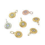 14mm Evil Eye Emerald Round Petite Diamond 14k Solid Gold Charm Pendant, Textured Gold Pendant, Diamond Charm, Protection Jewelry For Her