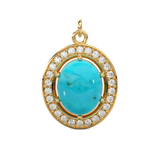 18k Brilliant Round Diamond & Turquoise Solid Gold Pendant / Turquoise Pendant / Turquoise Diamond Pendant / Diamond Pendant