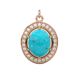 18k Brilliant Round Diamond & Turquoise Solid Gold Pendant / Turquoise Pendant / Turquoise Diamond Pendant / Diamond Pendant