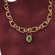 18K Gold Emerald Pendant / Green Emerald and Ruby Pendant,18K Gold Antique Style Pendant,Oval Gold Pendant / Ruby and Gold Pendant for Woman