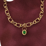 18K Gold Emerald Pendant / Green Emerald and Ruby Pendant,18K Gold Antique Style Pendant,Oval Gold Pendant / Ruby and Gold Pendant for Woman