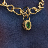 18K Gold Emerald Pendant / Green Emerald and Ruby Pendant,18K Gold Antique Style Pendant,Oval Gold Pendant / Ruby and Gold Pendant for Woman