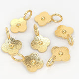 18k Solid Yellow Gold Fancy Textured Flower Charms Pendant Findings 5 pieces