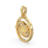 27mm Rotating Evil Eye Round Charm Pendant / Emerald Diamond 14k Solid Gold Pendant / Diamond Charm Protection Jewelry For Her