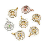 27mm Rotating Evil Eye Round Charm Pendant / Emerald Diamond 14k Solid Gold Pendant / Diamond Charm Protection Jewelry For Her