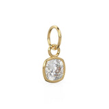 AAA White Quartz Rock Crystal Charms 14k Yellow Solid Gold Charm Pendant White Cushion Gemstone Bezel 18K Gold Jewelry Finding