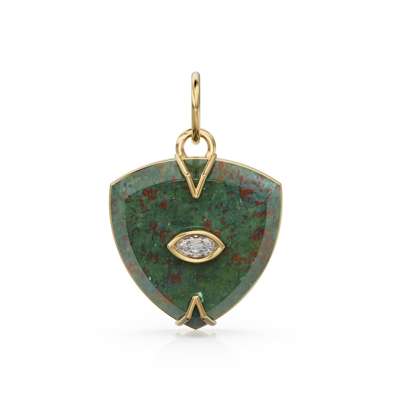 Antique 14k Gold and Carved Banded Bloodstone Signet Charms / 18k Gold Gemstone Shield Gemstone Pendant / Vintage Signet Gemstone Necklace