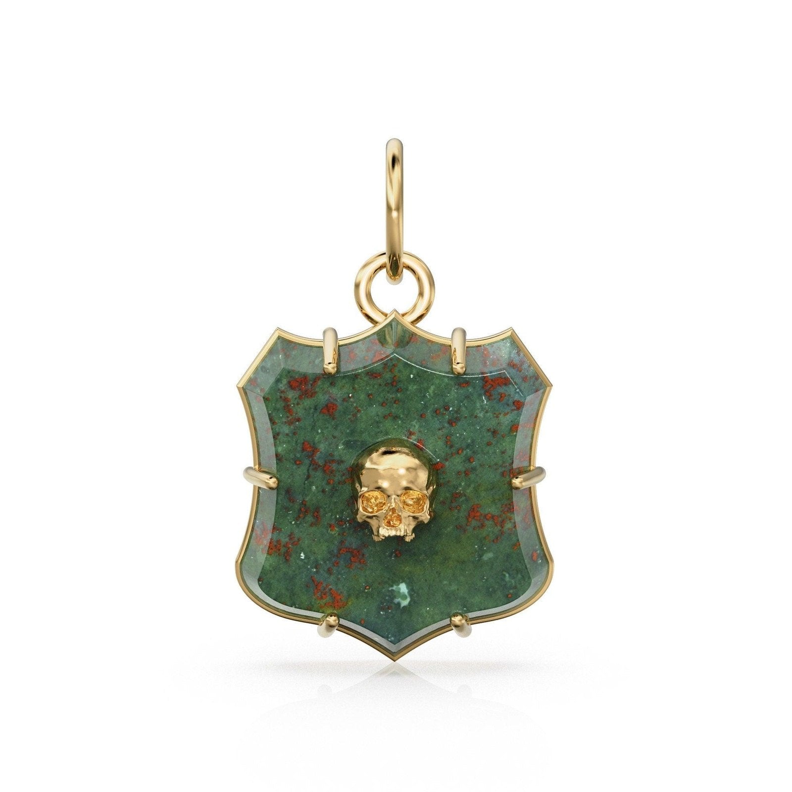 Antique 14k Gold and Carved Banded Bloodstone Signet Charms / 18k Gold Gemstone Shield Gemstone Pendant / Vintage Signet Gemstone Necklace