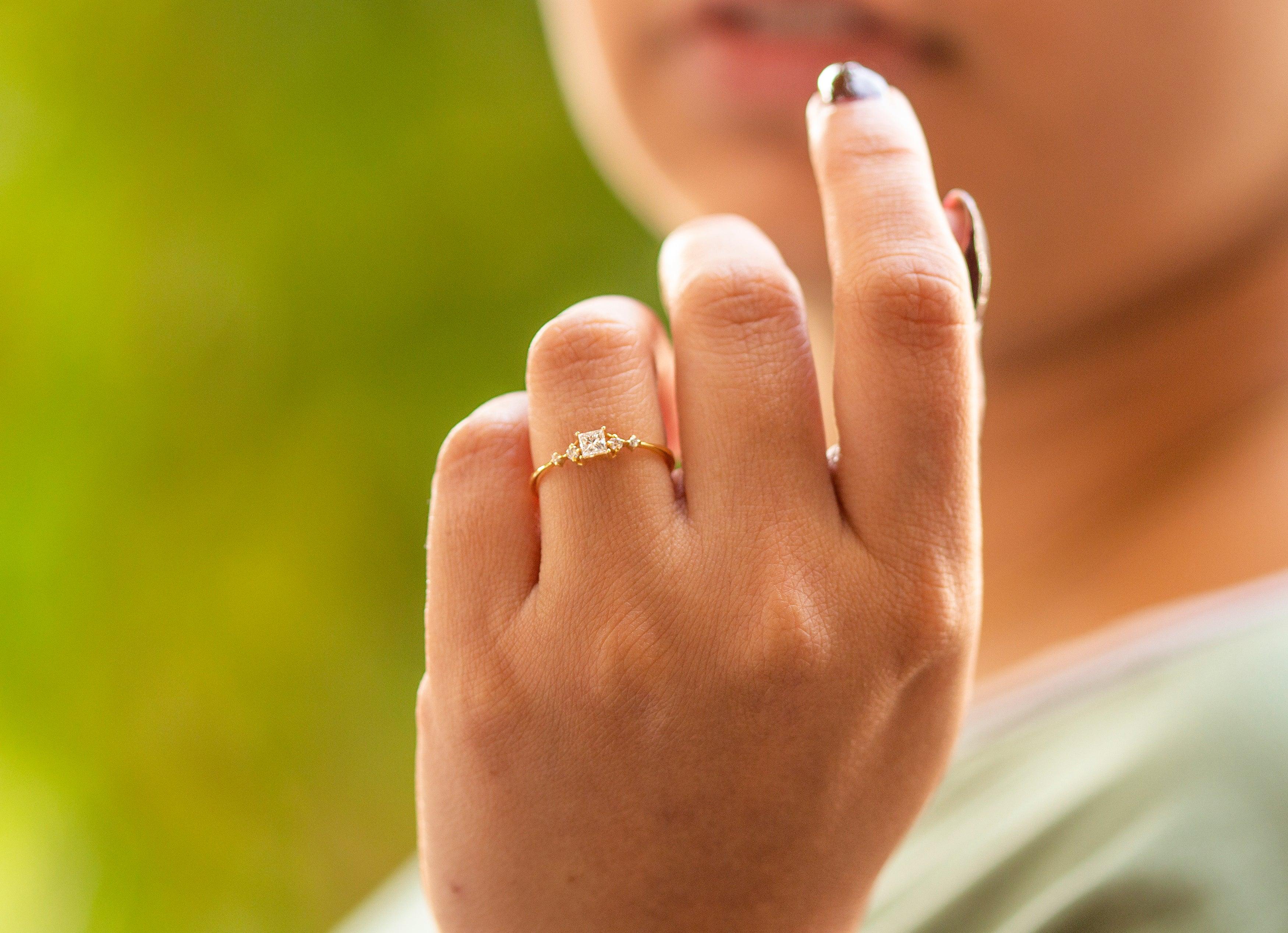 Princess Cut Diamond Wedding Band / 14k Gold Princess Cut and Round Diamond Women's Wedding Ring Available in Rose Gold White Gold